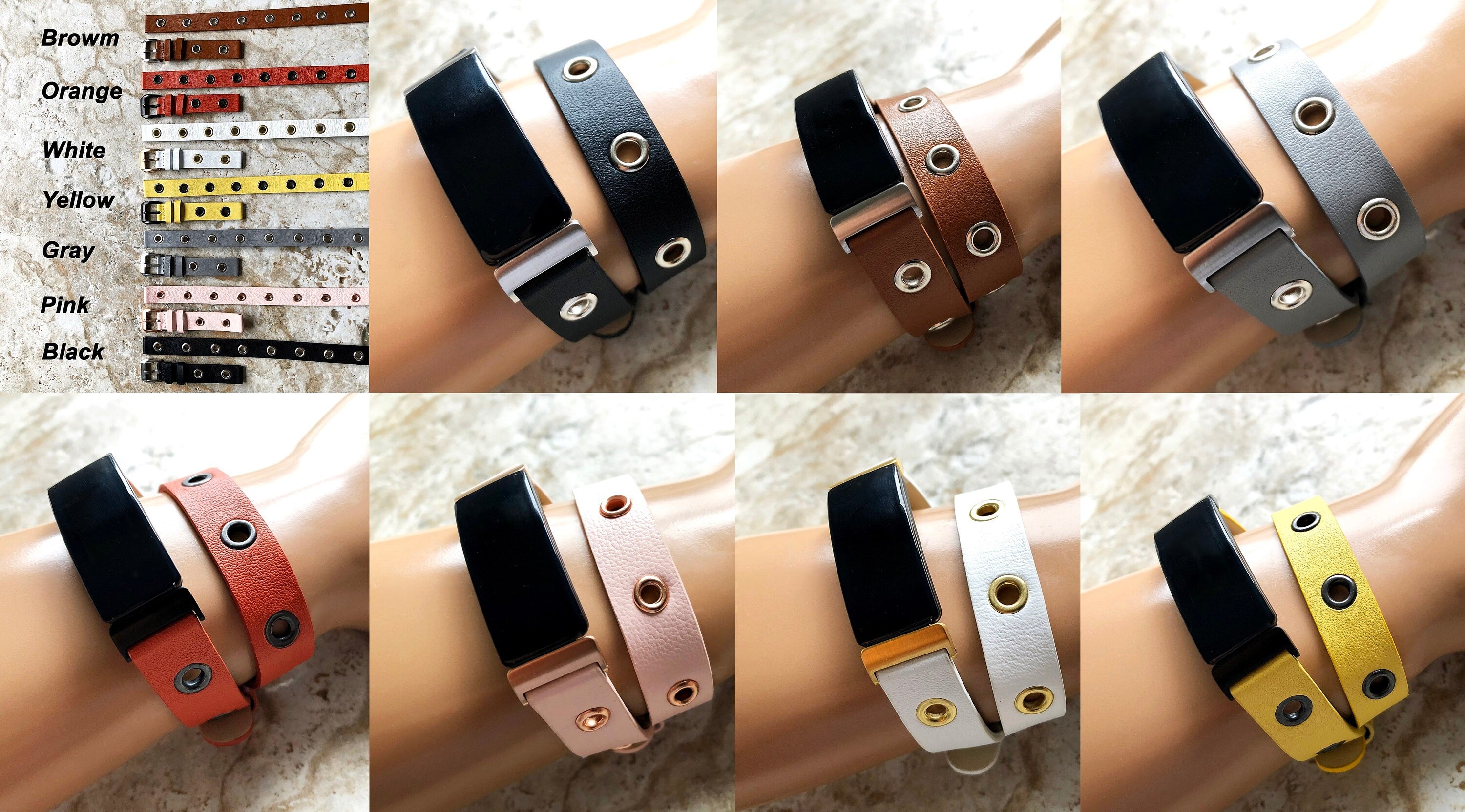 Fitbit Inspire 2 HR New Soft Leather Band Fitness Tracker Wristband Double Twice Wrap Bracelet Adapters Silver Black Rose Gold Finish Color